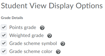 Student View Display Options Weighted grade