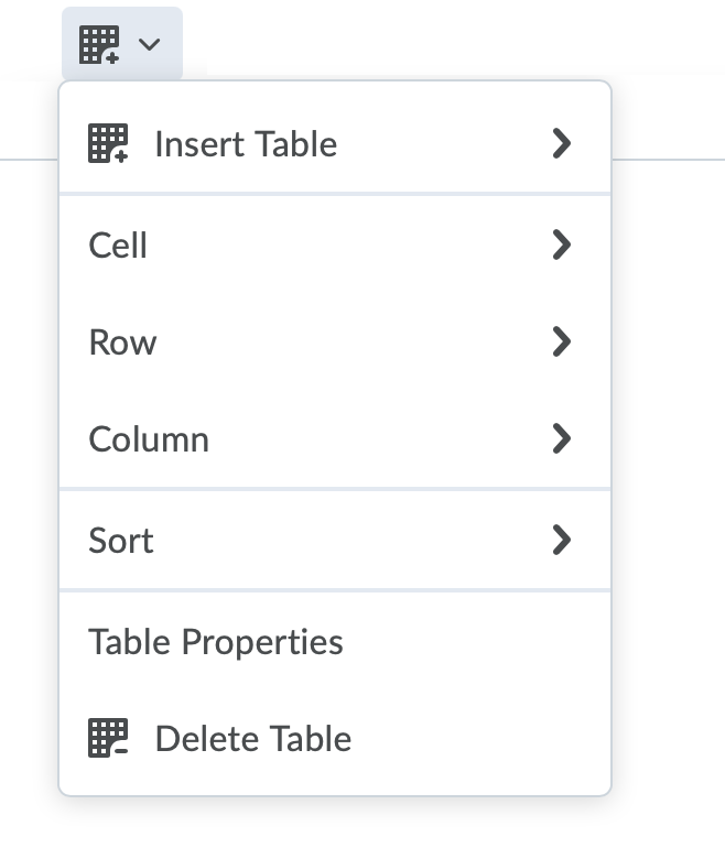Table Editor Options