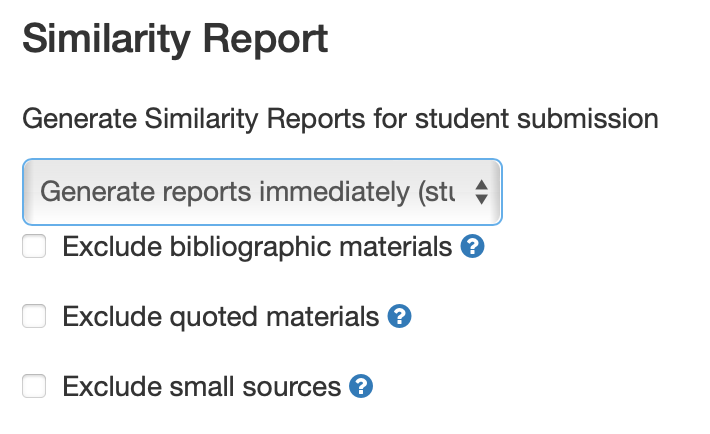 Turnitin simliarity report generation and exclusion options