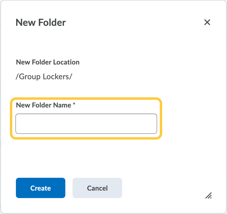 Type name of new folder in group locker