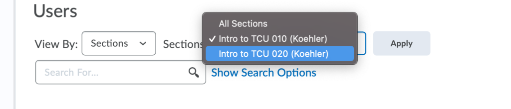 Users Select Specific section