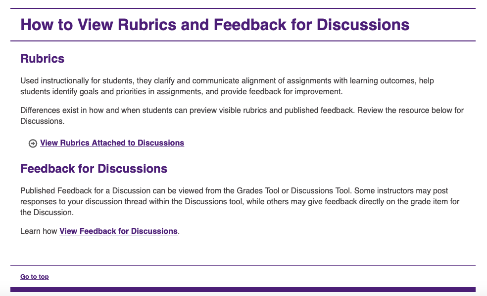 How to View Rubrics and Feedback for Discussions