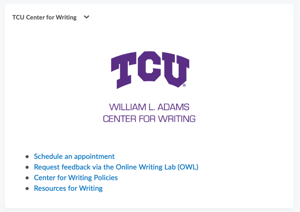 Writing Center widget