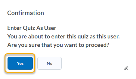 Yes Enter Quiz as User