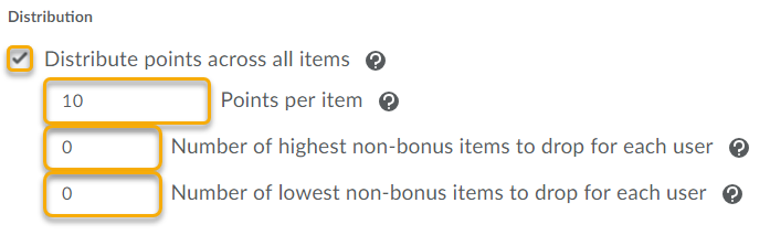 distribute points across all items
