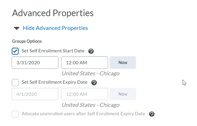 Self enrollment options (set start and expiry date for self enrollments